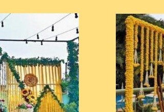 Hanging Marigold Curtains - Udaipur Event Management